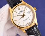 Rolex Datejust 8215 Movement 40mm White/Yellow Face Italian Calfskin Band Watch